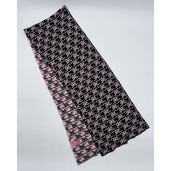 Y2K JUICY COUTURE Pink Black All Over Logo Reversible Knit Scarf Chic Glam Barbi - Picture 4 of 11